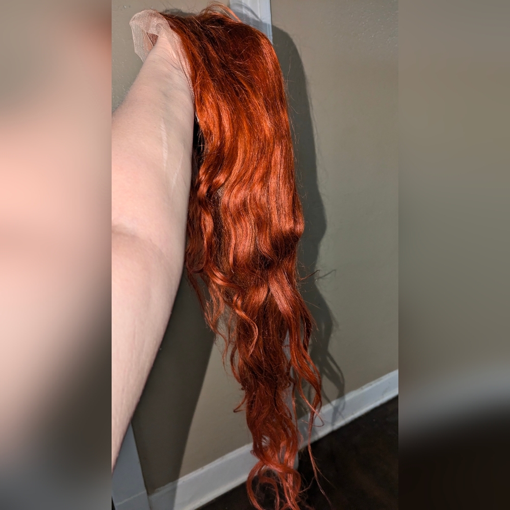 New 30" red/ginger lacefront human hair wig glue less